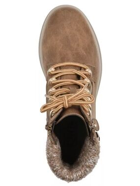 Cliffs by WHITE MOUNTAIN Tan Lace-Up Faux Fur Ankle Boots